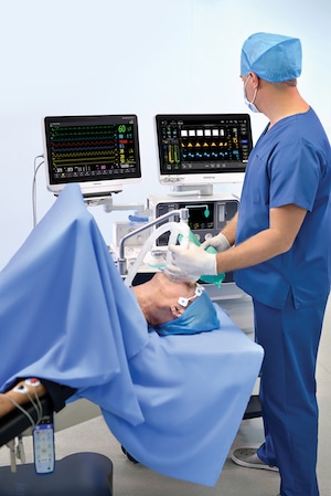 doctor using anesthesia machine